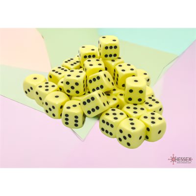 36 D6 Opaque 12mm Dice Pastel Yellow/Black - CHX25862