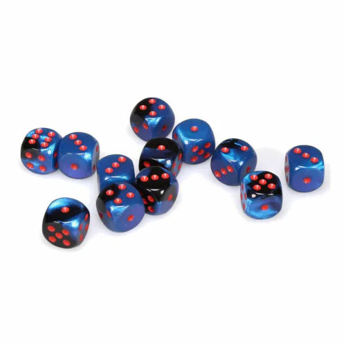 12 D6 Gemini 16mm Dice Black Starlight / Red - chx26658