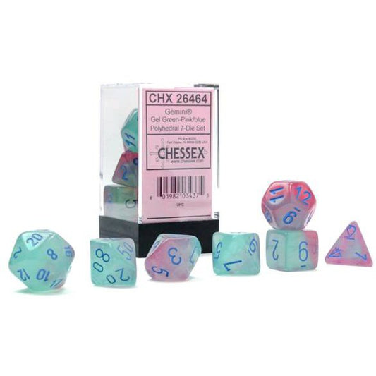 7 Polyhedral Dice Set Gel Green-Pink/blue Luminary - CHX26464