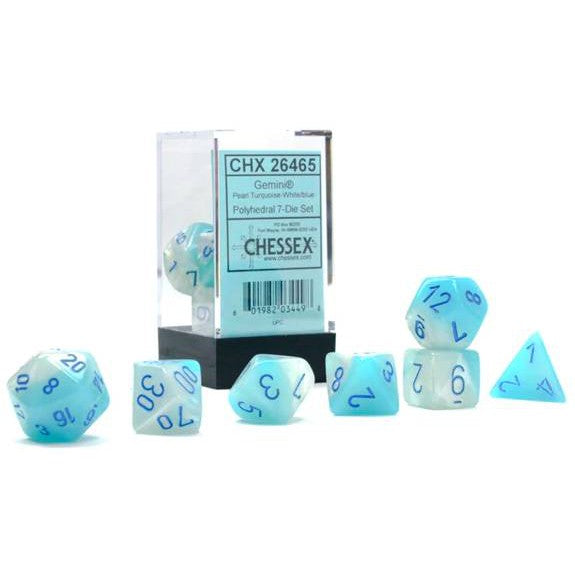 7 Polyhedral Dice Set Pearl Turquoise-White/blue Luminary - CHX26465