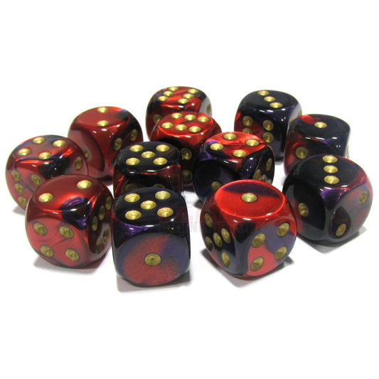 12 D6 Gemini 16mm Dice Purple-Red w/gold Gemini - CHX26626 - Abyss Game Store