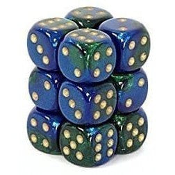 12 D6 Gemini 16mm Dice Twelve Blue-Green/Gold - CHX26636 - Abyss Game Store