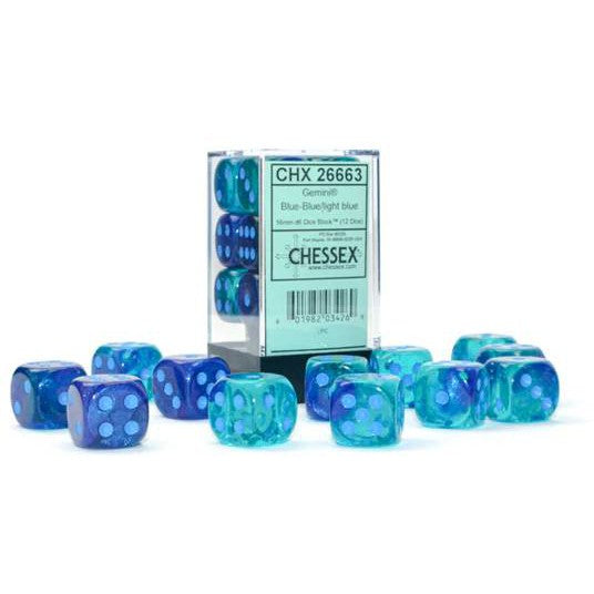 12 D6 Gemini 16mm Dice Polyhedral Blue-Blue/light blue Luminary - CHX26663