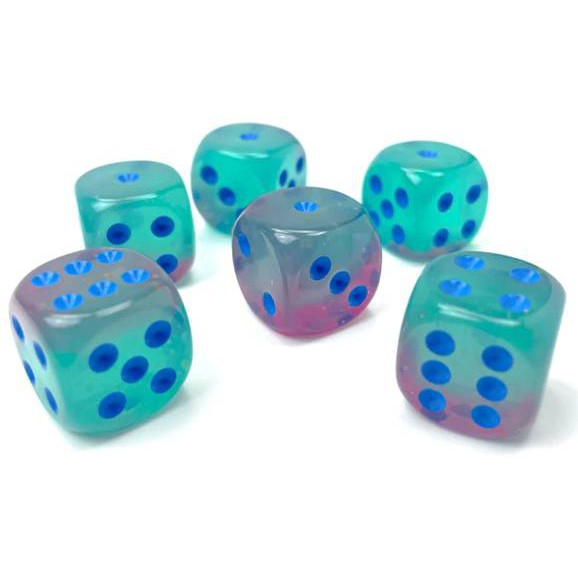 12 D6 Borealis 16mm Dice Gel Green-Pink/blue Luminary - CHX26664