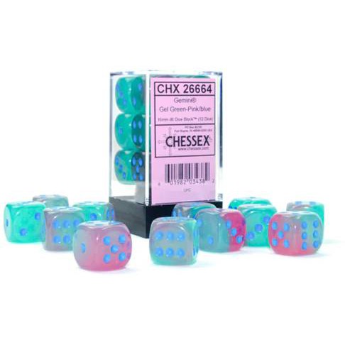 12 D6 Borealis 16mm Dice Gel Green-Pink/blue Luminary - CHX26664