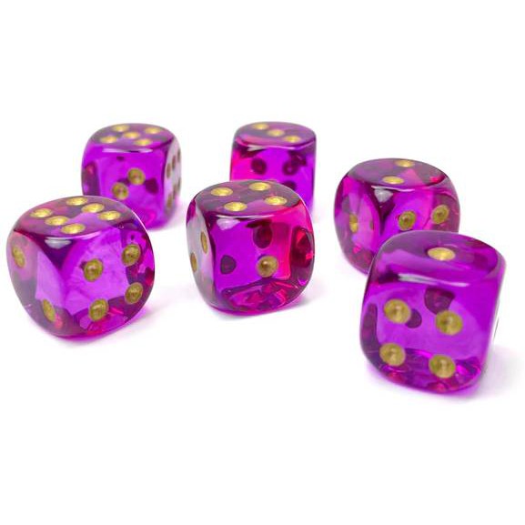 12 D6 Gemini 16mm Dice Polyhedral Translucent Red-Violet/gold - CHX26667