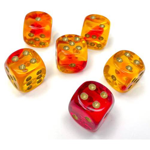 12 D6 Gemini 16mm Dice Polyhedral Translucent Red-Yellow/gold - CHX26668