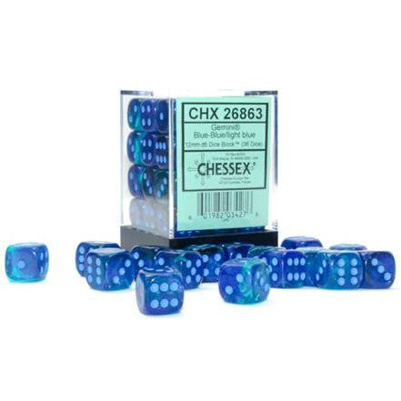 36 D6 Gemini 12mm Dice Blue-Blue/light blue Luminary - CHX26863