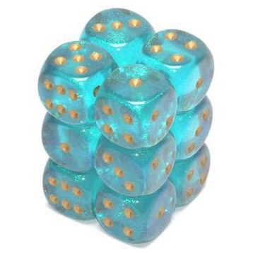 12 D6 Borealis 16mm Dice Teal /gold - CHX27686 - Abyss Game Store