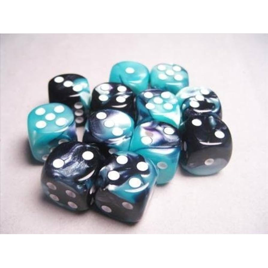 12 D6 Gemini 16mm Dice Black Shell/White - CHX26646