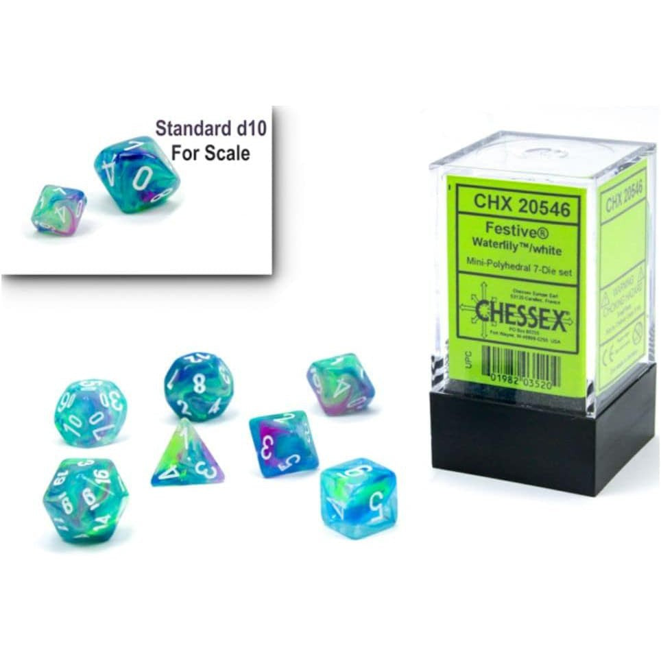 7 Polyhedral Dice Set Festive Waterlily with White - CHX20546