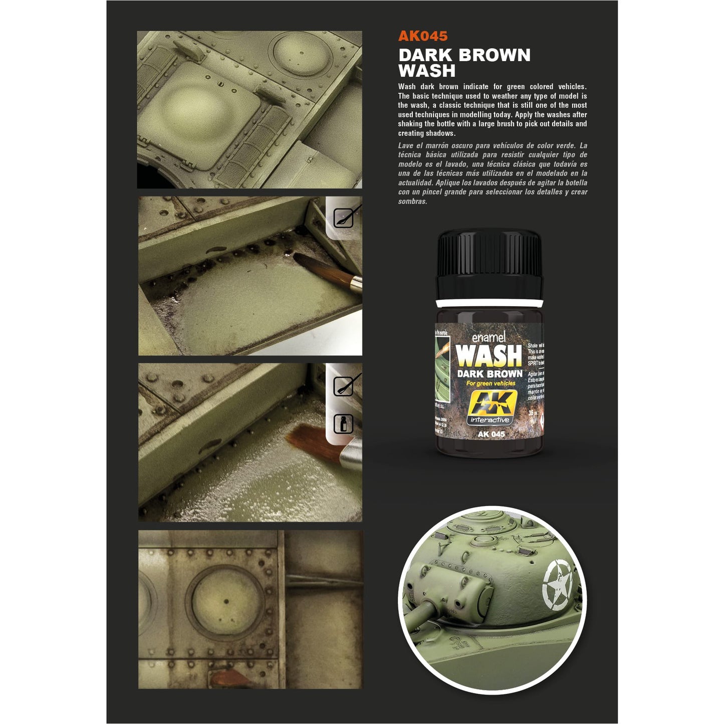 AK Enamel Wash: Dark Brown for Green Vehicles (AK045)