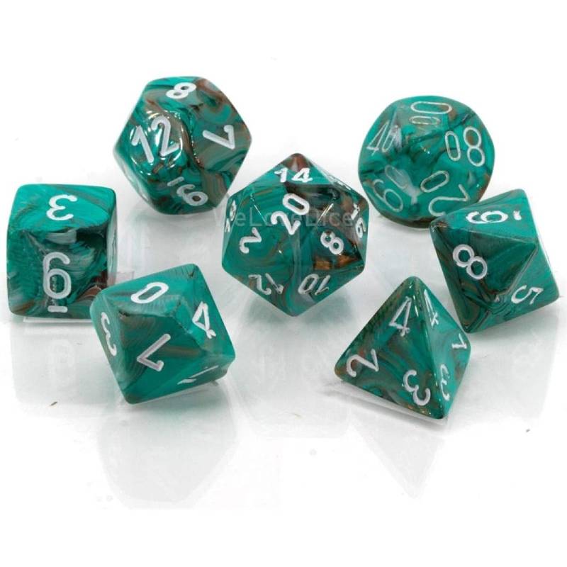 Marble: Mini 7pc Polyhedral Oxi-Copper / white - CHX20403