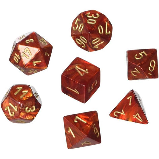 Scarab: Mini 7pc Polyhedral Scarlet / gold - CHX20414