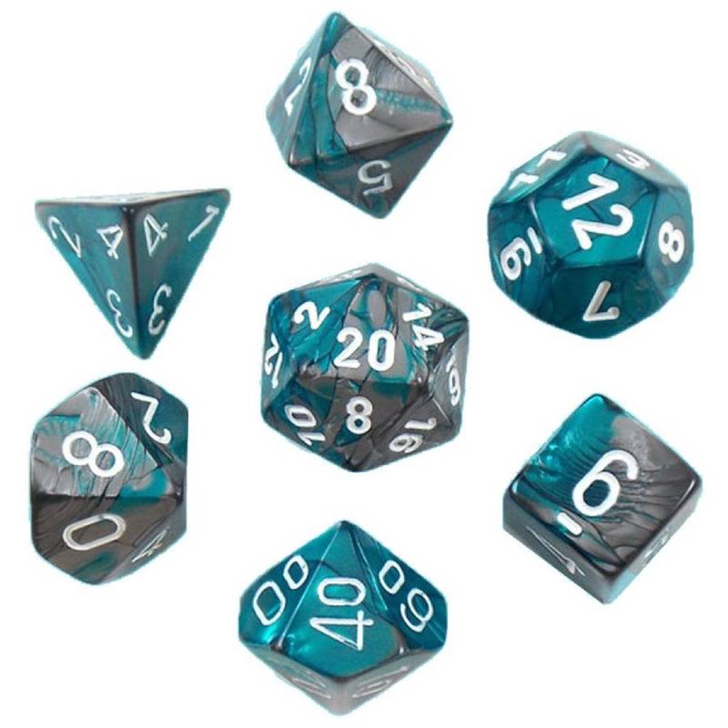 Gemini: Mini 7pc Polyhedral Steel-Teal / white - CHX20656