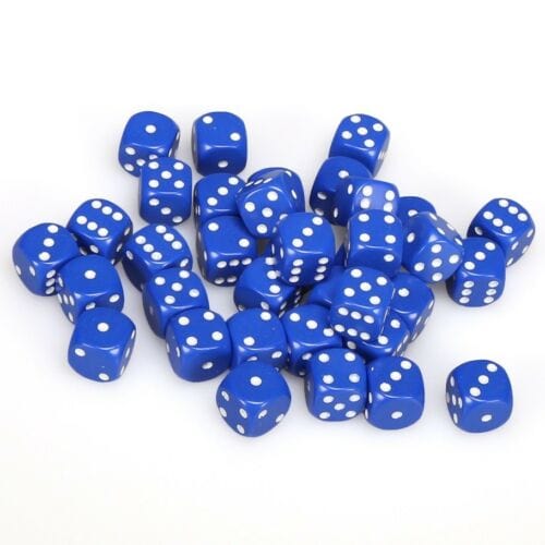 36 D6 Opaque 12mm Dice Blue w/white - CHX25806