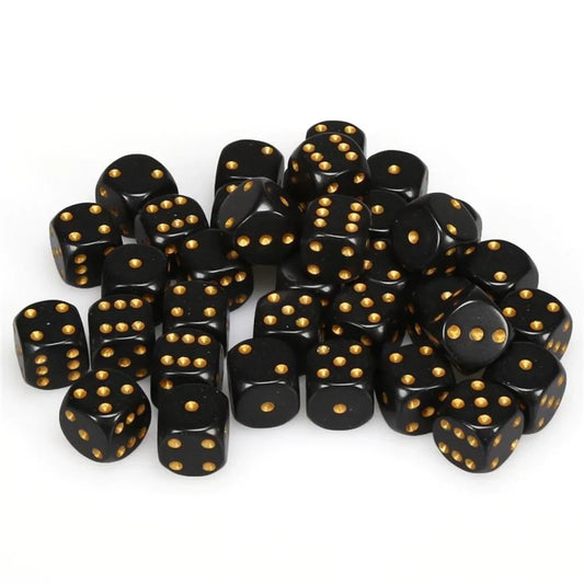 36 D6 Opaque 12mm Dice Black w/gold - CHX25828