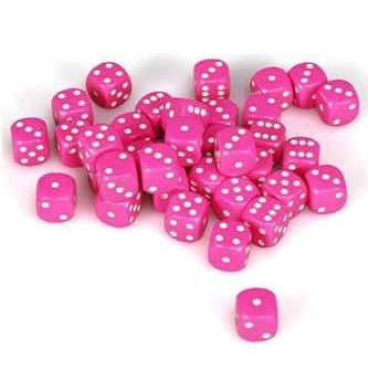 36 D6 Opaque 12mm Dice Pink w/White - CHX25844