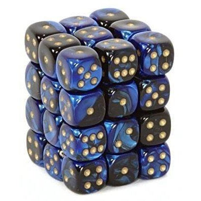 36 D6 Gemini 12mm Dice Black-Blue w/Gold - CHX26835