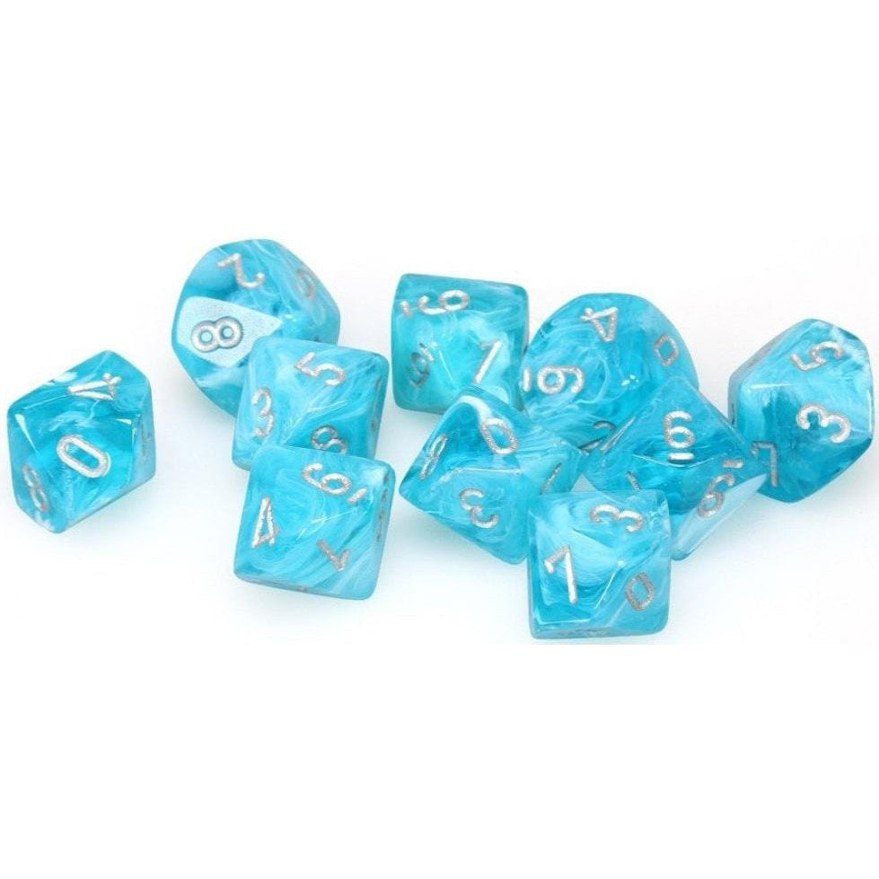 10 d10 Cirrus Dice Aqua with Silver - CHX27265 - Abyss Game Store