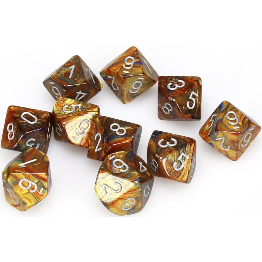 10 D10 Lustrous Dice Gold with Silver - CHX27293 - Abyss Game Store