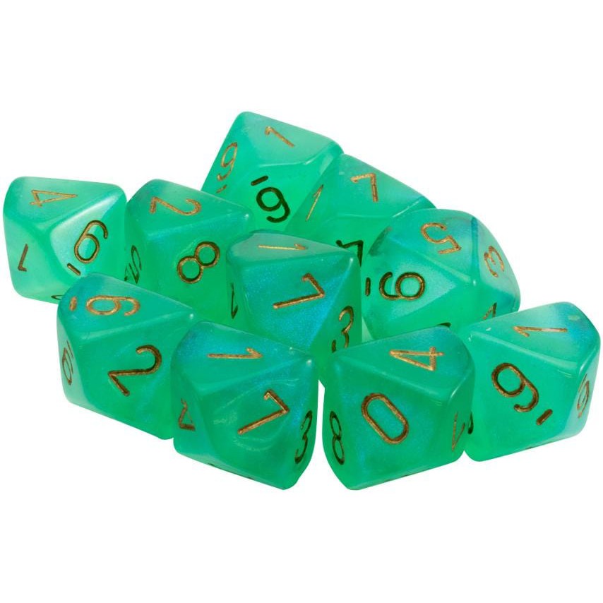 10 D10 Borealis Dice Luminary Light Green with Gold - CHX27375 - Abyss Game Store