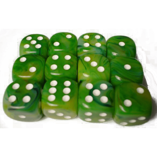 12 D6 Phantom 16mm Dice Green w/white - CHX27685 - Abyss Game Store