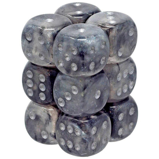 12 D6 Borealis 16mm Dice Light Smoke / Silver Luminary - CHX27778