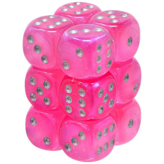 12 D6 Borealis 16mm Dice Pink / Silver Luminary - CHX27784