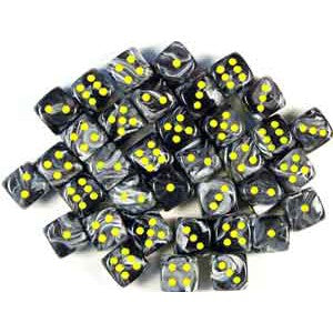 36 D6 Vortex 12mm Dice Black w/yellow - CHX27838