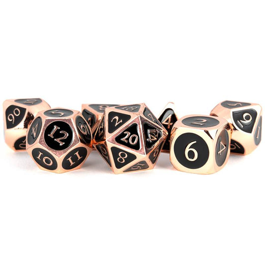 Antique Copper with Black Enamel 16mm Polyhedral 7 Dice Set - MD018