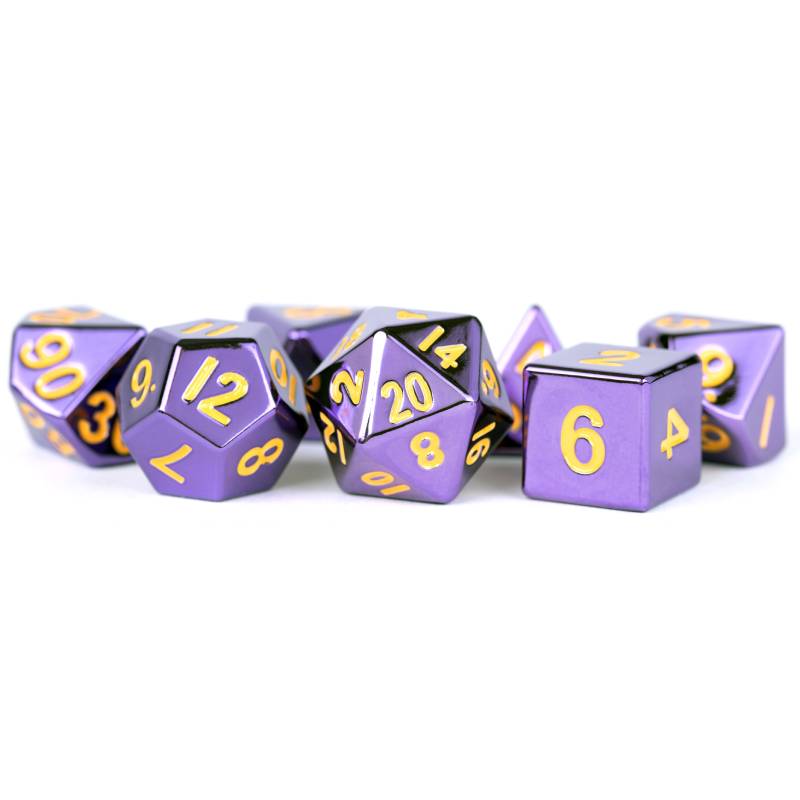 Purple with Gold Numbers 16mm Polyhedral 7 Dice Set - MD013