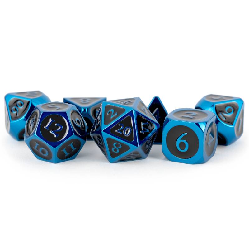 Blue with Black Enamel 16mm Polyhedral 7 Dice Set - MD019