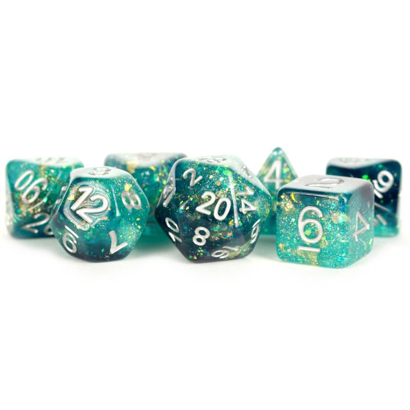 Eternal Teal/Black 16mm Resin Poly 7 Dice Set - MD634