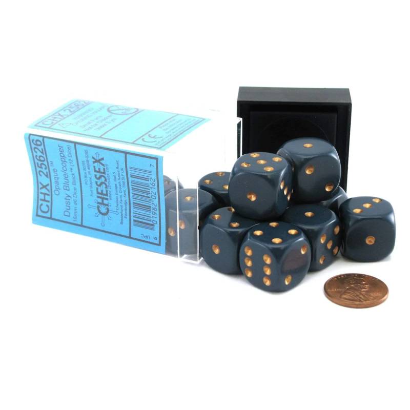 12 D6 Opaque 16mm Dice Dusty Blue/copper - CHX25626