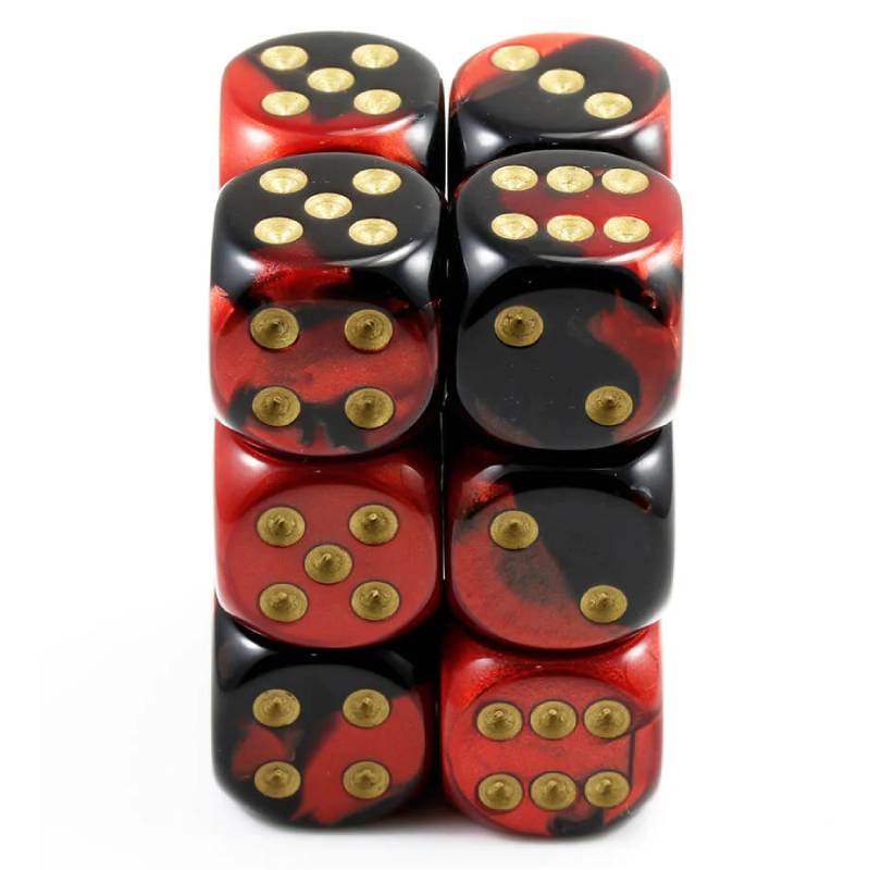 12 D6 Gemini 16mm Dice Black-Red/gold - CHX26633