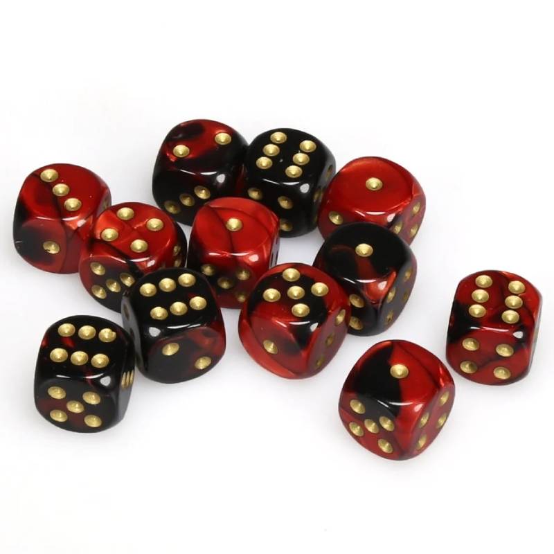 12 D6 Gemini 16mm Dice Black-Red/gold - CHX26633