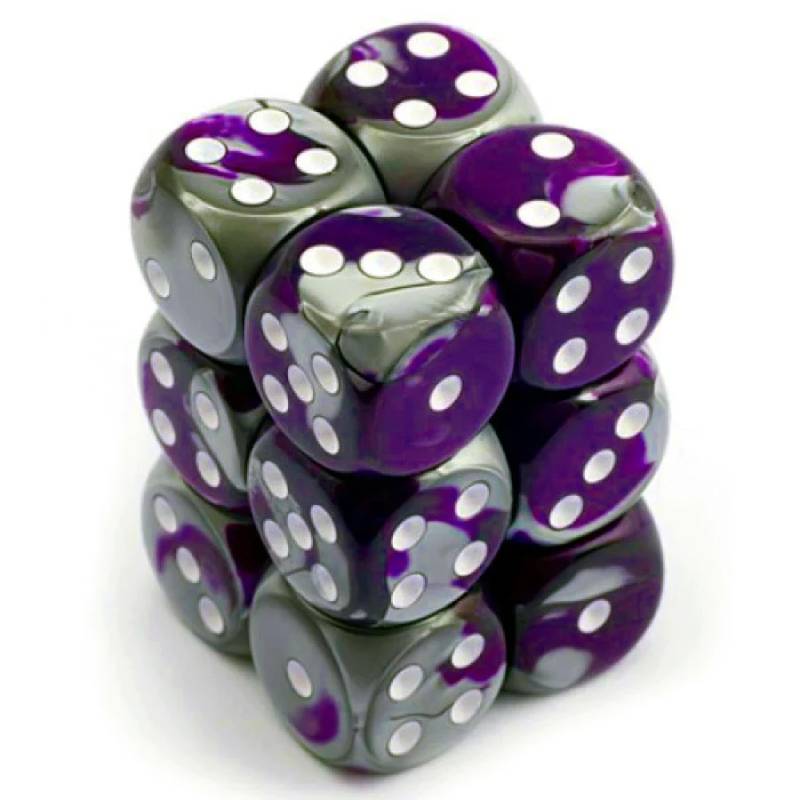 12 D6 Gemini 16mm Dice Purple-Steel/white - CHX26632