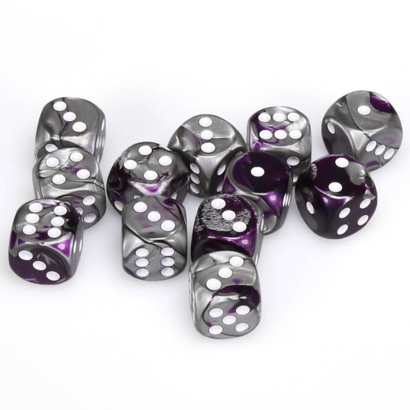 12 D6 Gemini 16mm Dice Purple-Steel/white - CHX26632