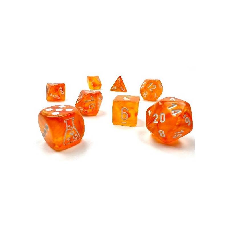 7 Polyhedral Dice Set Lab Dice - Borealis Blood Orange/white - CHX30052