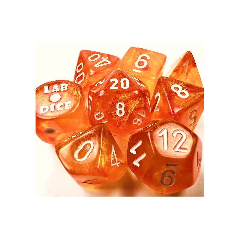 7 Polyhedral Dice Set Lab Dice - Borealis Blood Orange/white - CHX30052