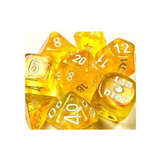 7 Polyhedral Dice Set Lab Dice - Borealis Canary/white - CHX30053