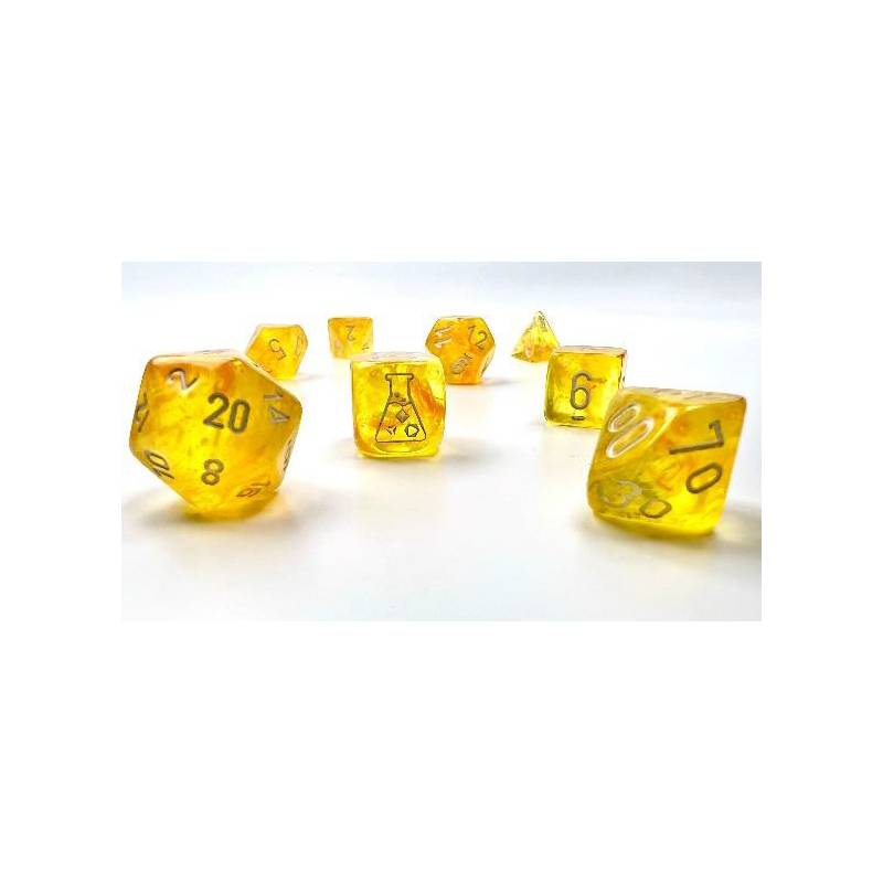 7 Polyhedral Dice Set Lab Dice - Borealis Canary/white - CHX30053