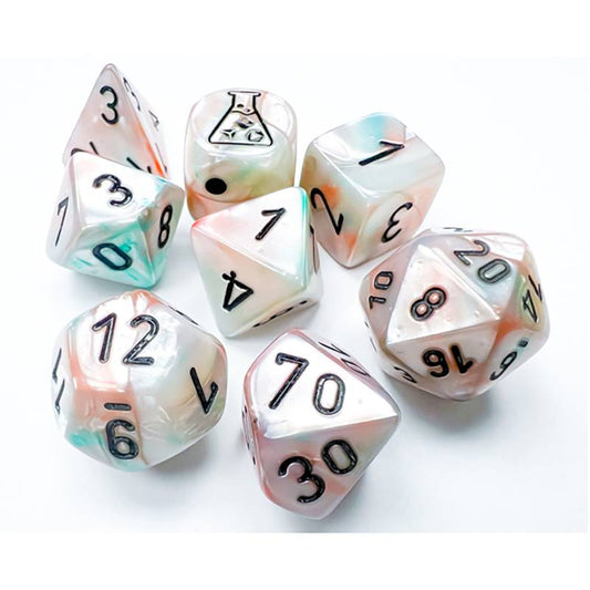 7 Polyhedral Dice Set Lab Dice - Lustrous Sea Shell/black - CHX30056