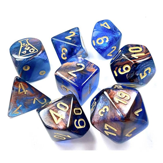 7 Polyhedral Dice Set Lab Dice - Lustrous Azurite/Gold - CHX30055