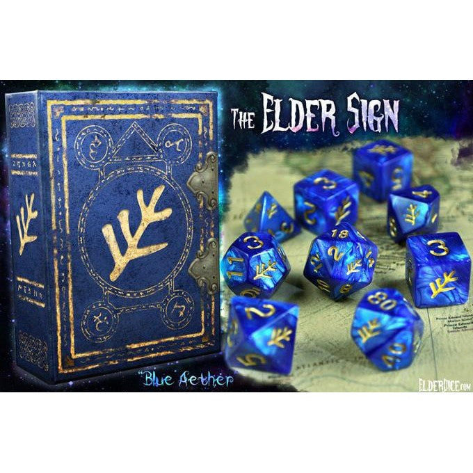 Elder Dice - 9 Polyhedral Set The Elder Sign - Blue Aether