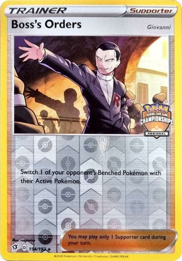 Boss's Orders (154/192) (Giovanni) (Regional Championship Promo) [Sword & Shield: Rebel Clash]