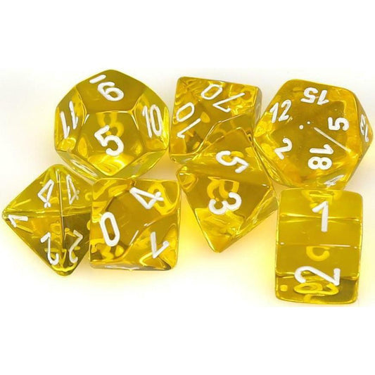 7 Polyhedral Dice Set Translucent Yellow / White - CHX23072