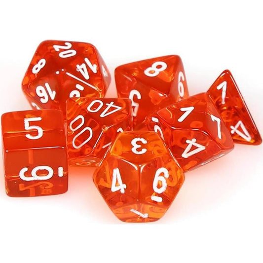 7 Polyhedral Dice Set Translucent Orange / White - CHX23073