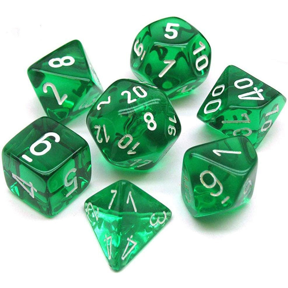 7 Polyhedral Dice Set Translucent Green with White - CHX23075